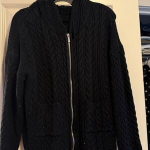 Black Cable Knit Zip-Up Sweater